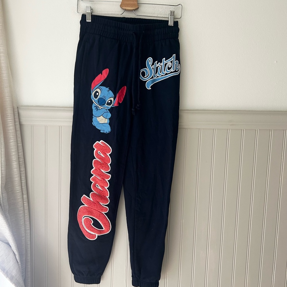Disney XXS Stitch Embroidered Jogger Pants Navy Blue with Pockets Ohana